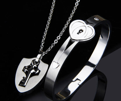 Real Lock and Key Bracelet Necklace for Couple