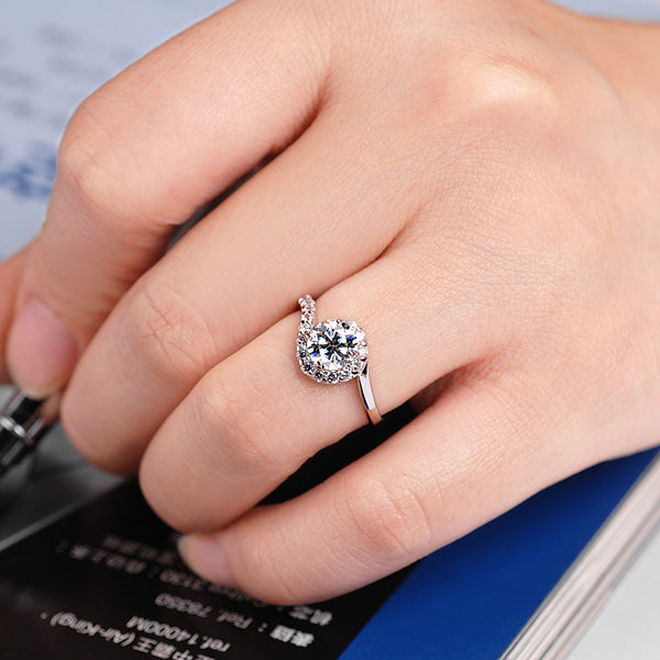Unique 1 Carat Lab Diamond Ring for Her - Platinum Plated