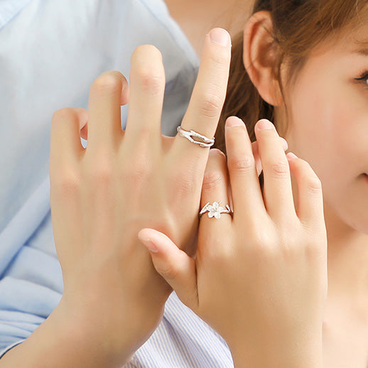 Cherry Blossom Couple Rings - Adjustable Sterling Silver