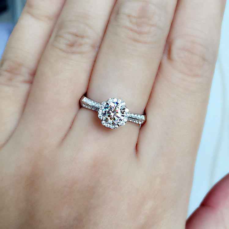 0.6 Carat Halo Moissanite Diamond Engagement Ring