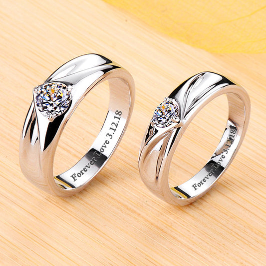 Platinum Plated Silver Couples Lab Diamond Rings Bands