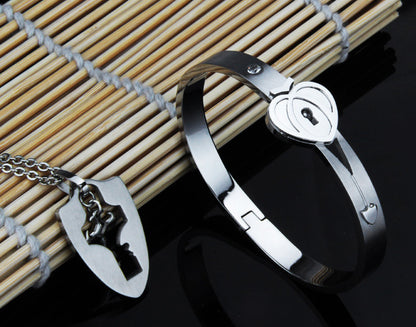 Real Lock and Key Bracelet Necklace for Couple