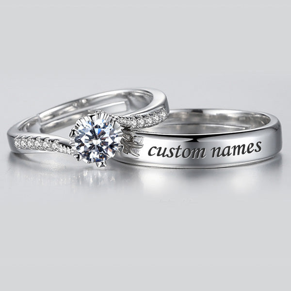 Personalized 1 Carat Moissanite Couple Promise Rings Set - Sterling Silver