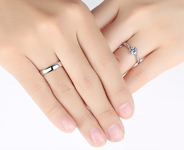 Personalized Couple Promise Rings Set - Sterling Silver