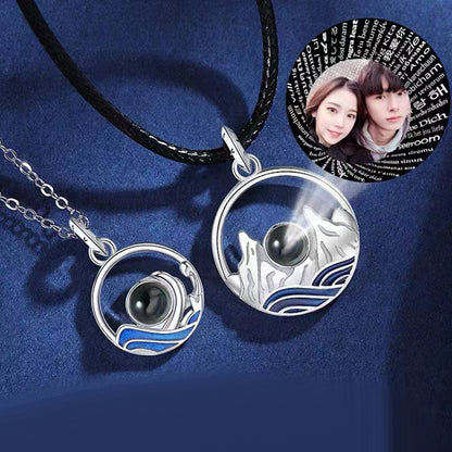 Sea and Mountain Light Projection Couple Necklaces