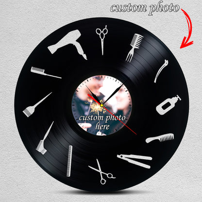 Personalized Barbershop Wall Clock – Custom LP Record Design, Silent Quartz Movement