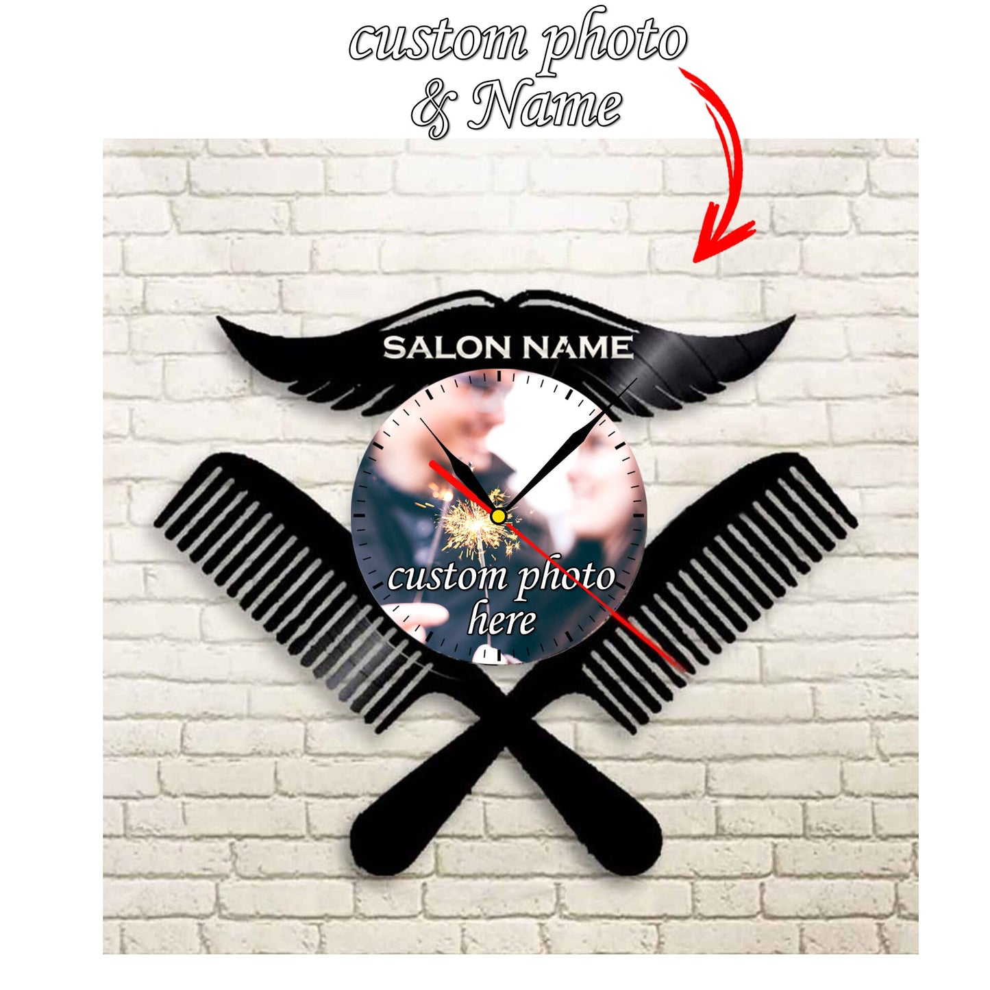 Personalized Barber LP Record Wall Clock – Custom Photo & Name, Silent Quartz