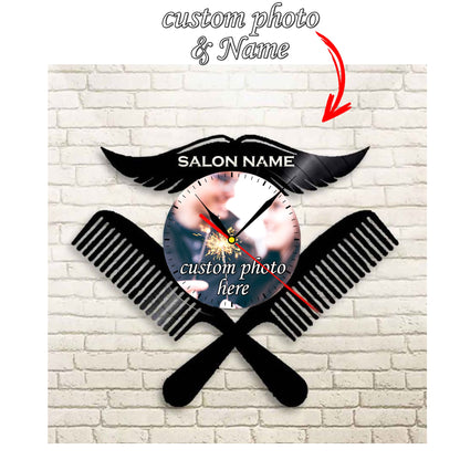 Personalized Barber LP Record Wall Clock – Custom Photo & Name, Silent Quartz
