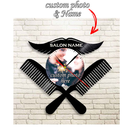 Personalized Barber LP Record Wall Clock – Custom Photo & Name, Silent Quartz