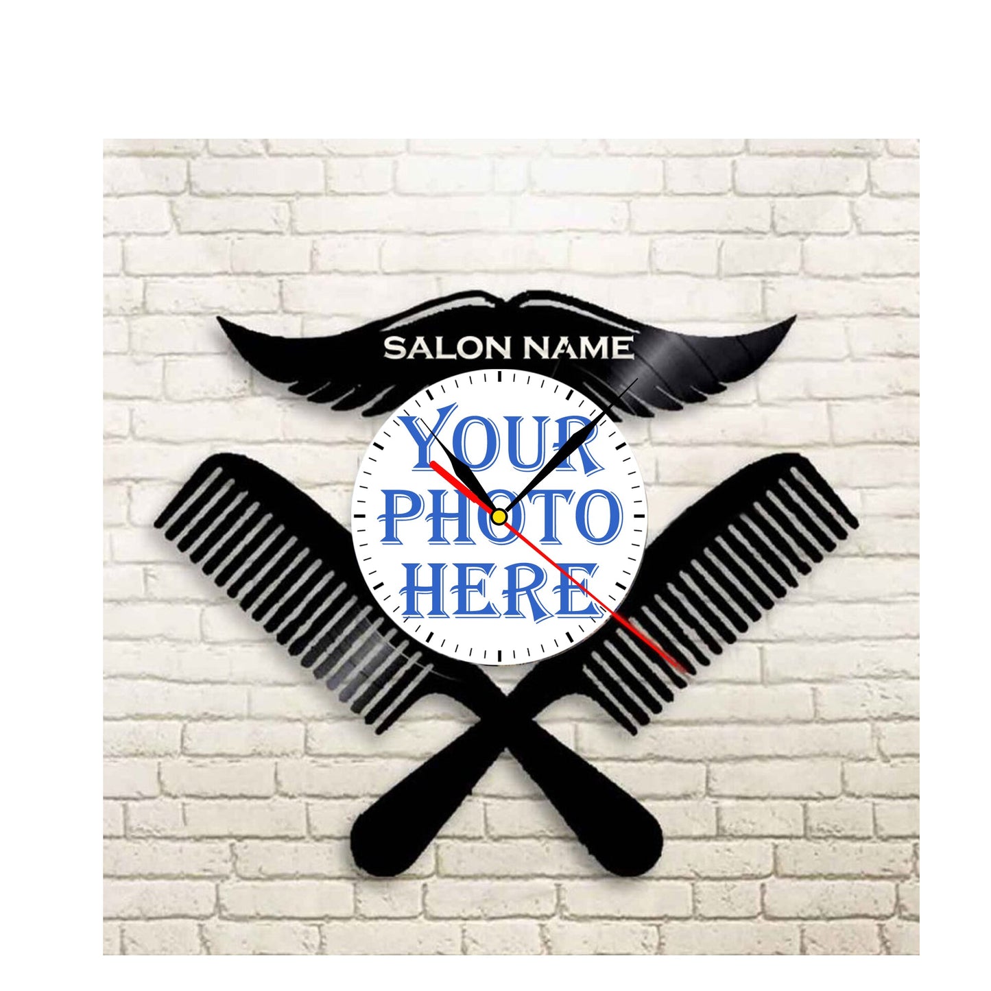 Personalized Barber LP Record Wall Clock – Custom Photo & Name, Silent Quartz