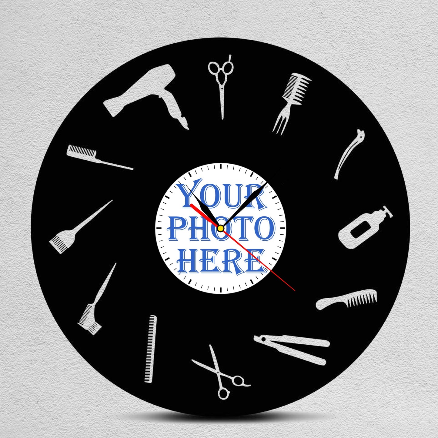 Personalized Barbershop Wall Clock – Custom LP Record Design, Silent Quartz Movement