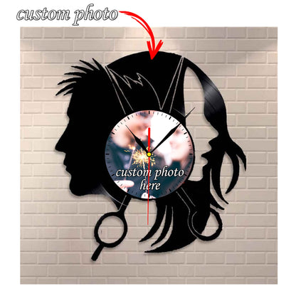 Personalized Hair Stylist LP Record Wall Clock – Custom Photo & Name, Silent Quartz