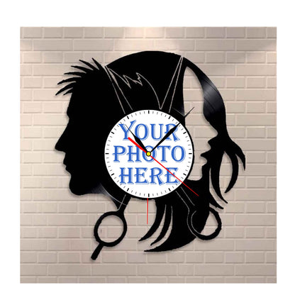 Personalized Hair Stylist LP Record Wall Clock – Custom Photo & Name, Silent Quartz