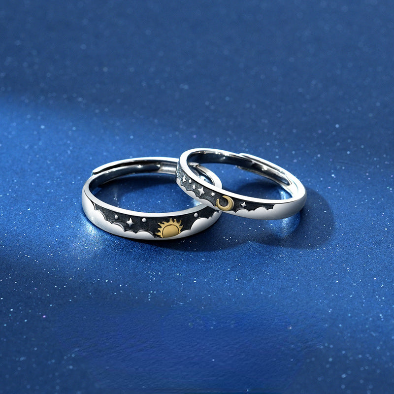 Custom Engraved Sun and Moon Wedding Rings for Couples