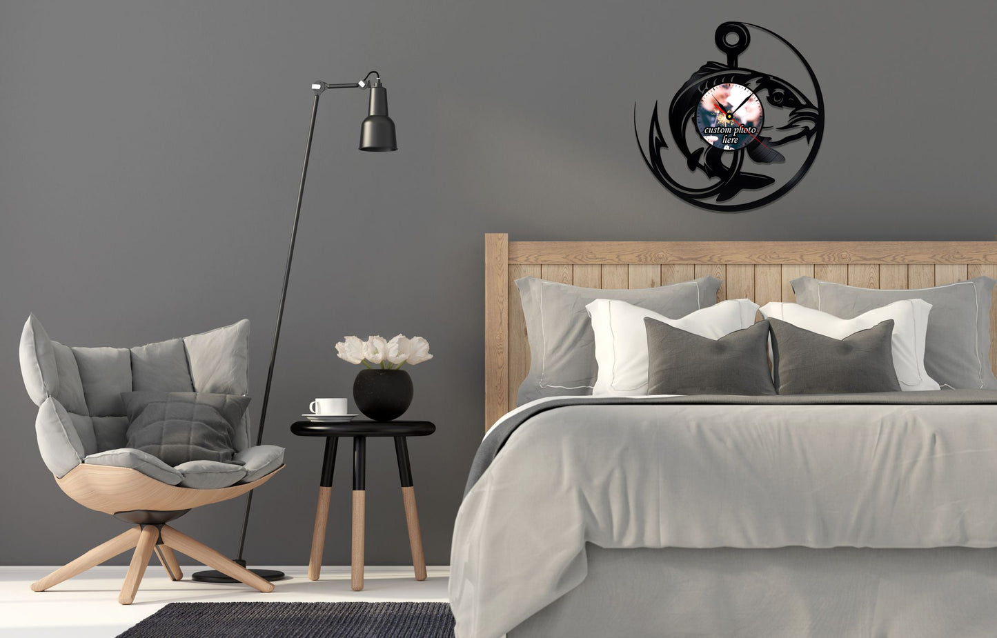 Silent Wall Clock for Fishing Lovers – Custom Photo Vinyl Art