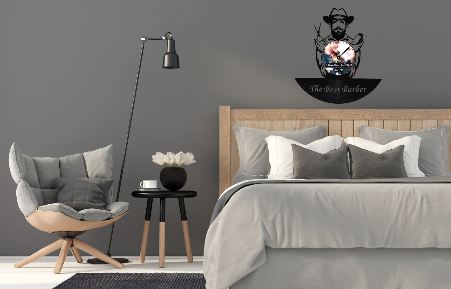 Personalized Barber LP Record Wall Clock – Custom Photo & Name, Silent Quartz