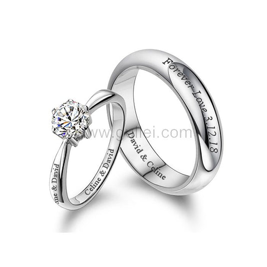 Customized Engraved Couple Engagement Rings Set for Two