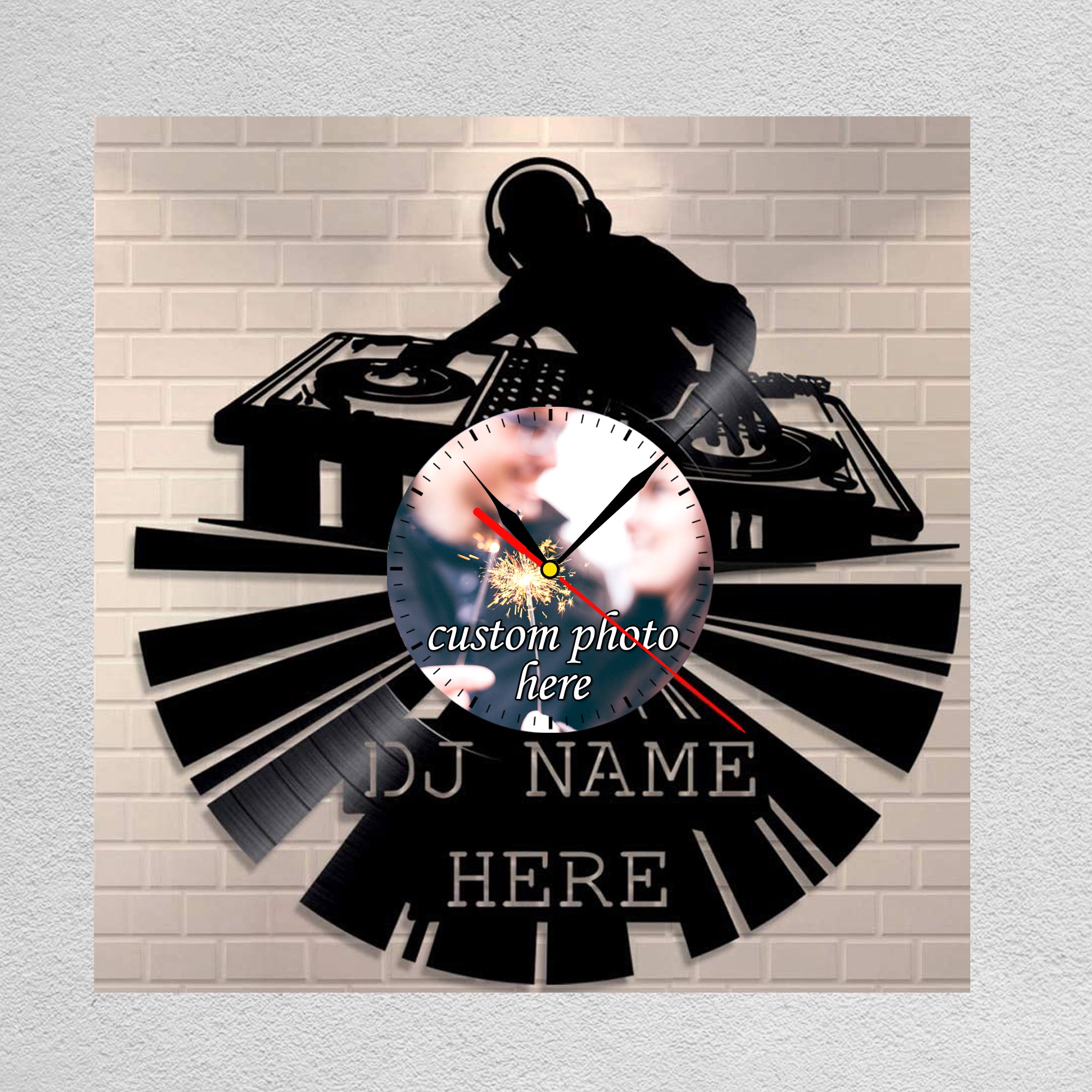 DJ Silent Wall Clock with Custom Photo & Name | Gullei