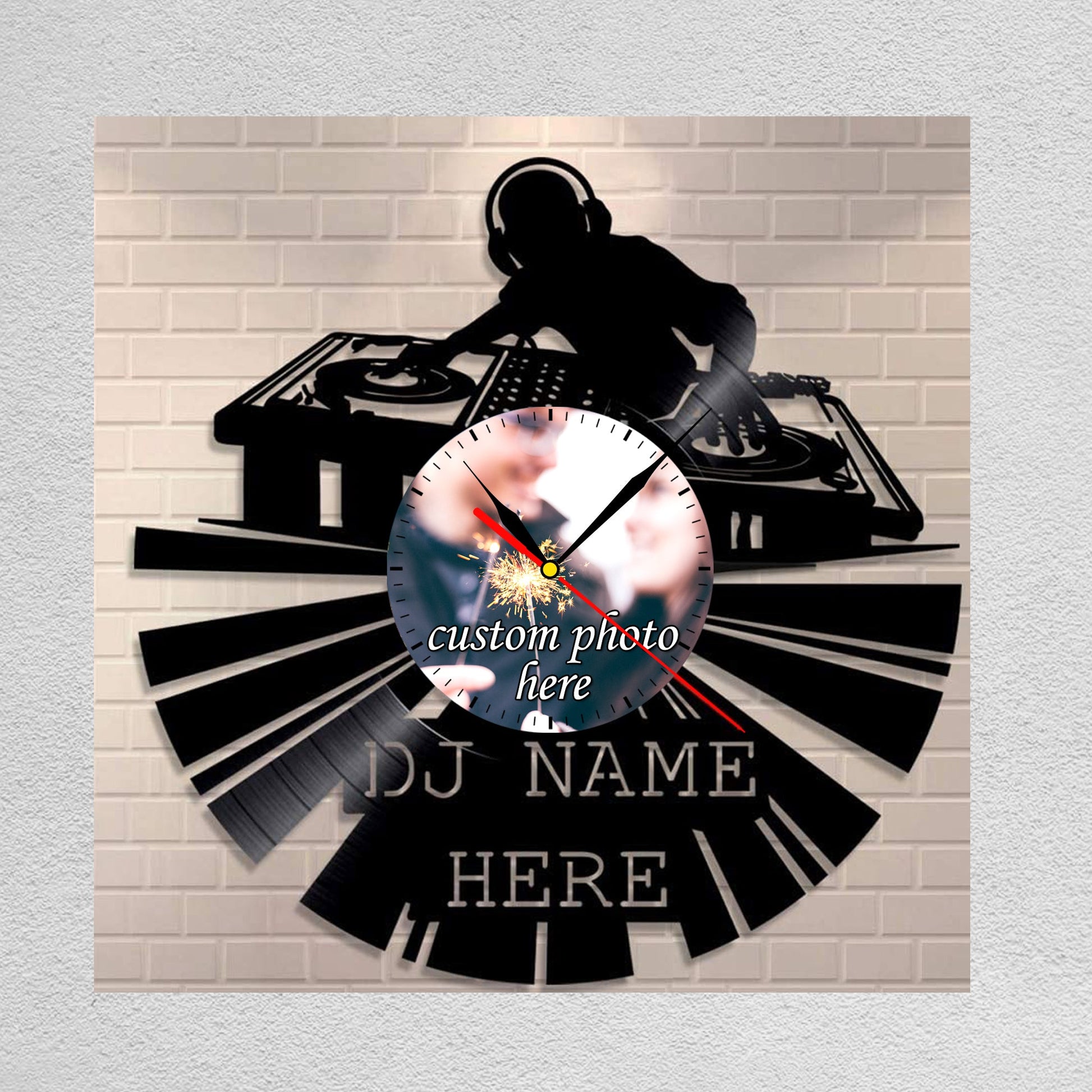 Gift for DJ Personalized Lp Record Photo Wall Clock Gullei.com