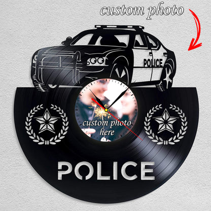 Personalized Police Officer Wall Clock – Custom Photo, Silent Quartz Movement
