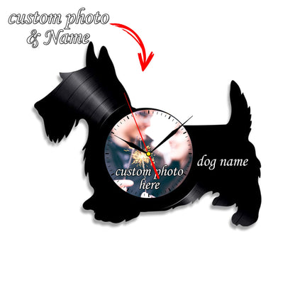 Personalized Dog Silhouette Silent Wall Clock – Custom Pet Photo LP Record
