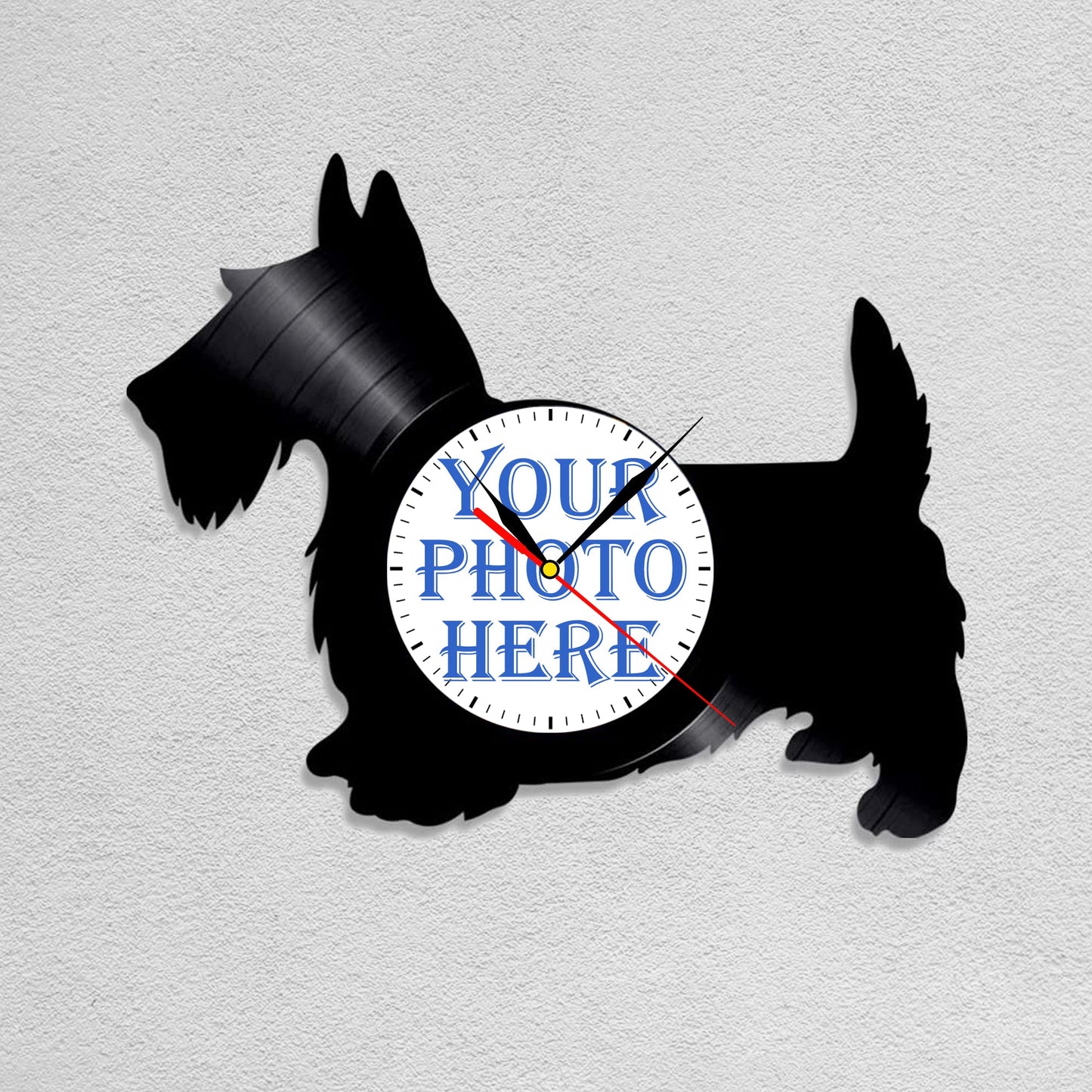 Personalized Dog Silhouette Silent Wall Clock – Custom Pet Photo LP Record