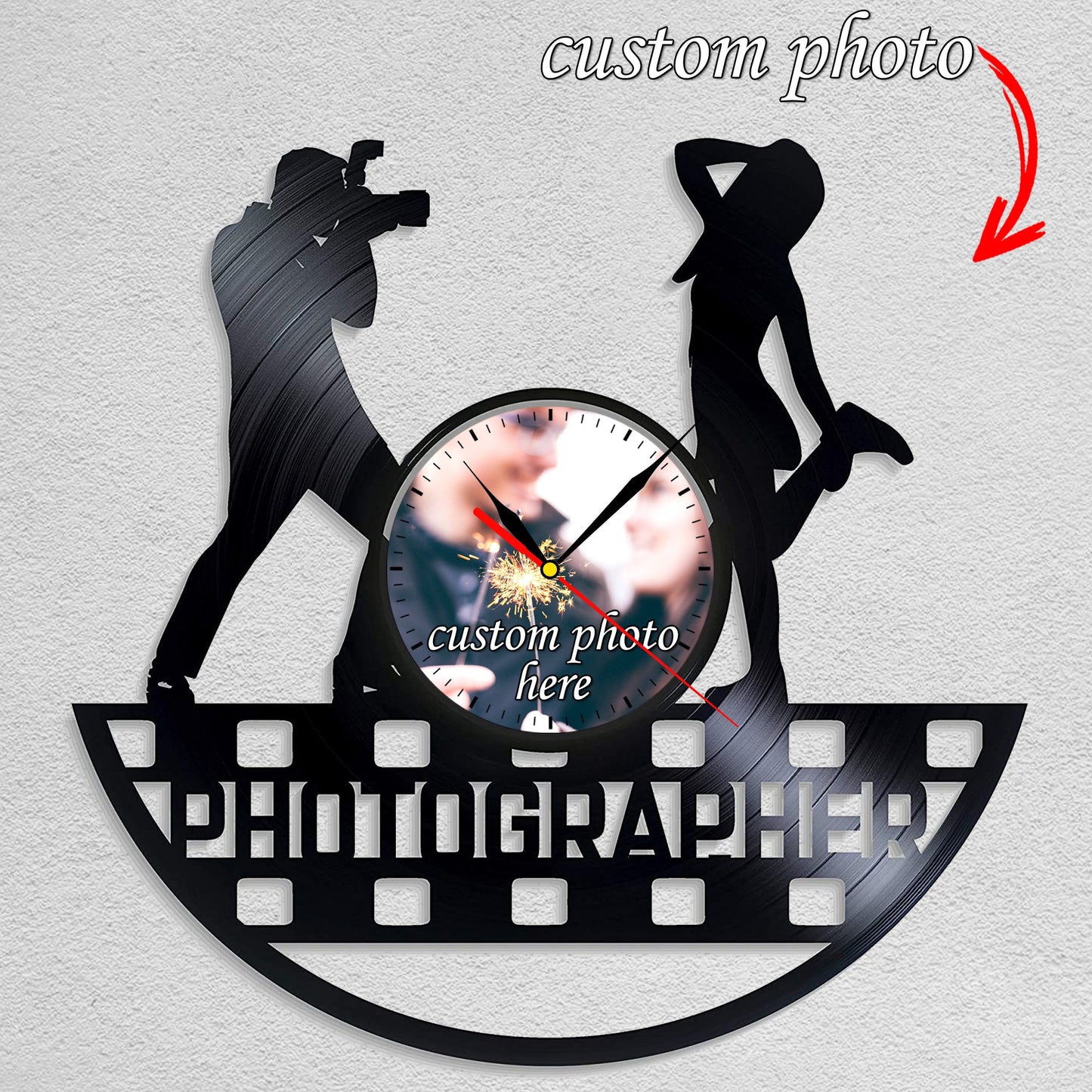 Personalized Photographer Wall Clock – Custom LP Design, Silent Movement