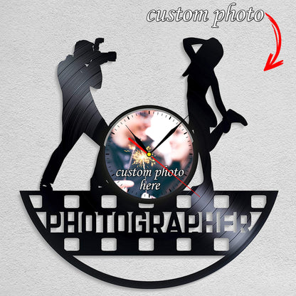 Personalized Photographer Wall Clock – Custom LP Design, Silent Movement