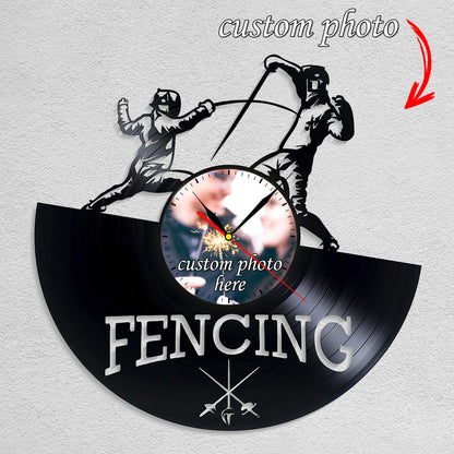 Personalized Fencing LP Record Wall Clock – Custom Photo, Silent Quartz Movement