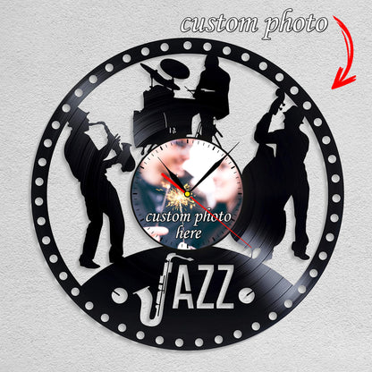 Personalized Jazz Music Wall Clock – Custom LP Record, Silent Movement