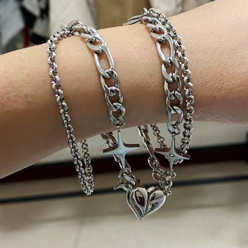 Engraved Magnetic Hearts Couple Chain Bracelets