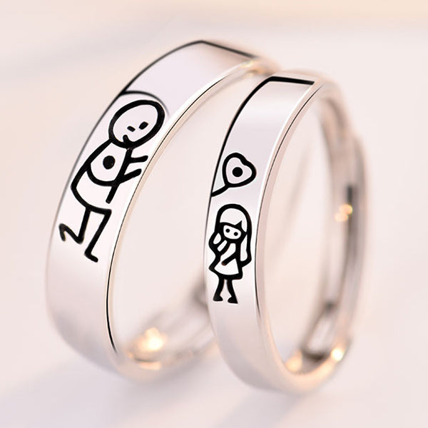 Cute Guy and Girl Promise Rings Set for Soulmates