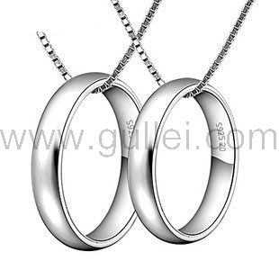 Engraved Sterling Silver Matching Rings Charm Necklaces Set for 2