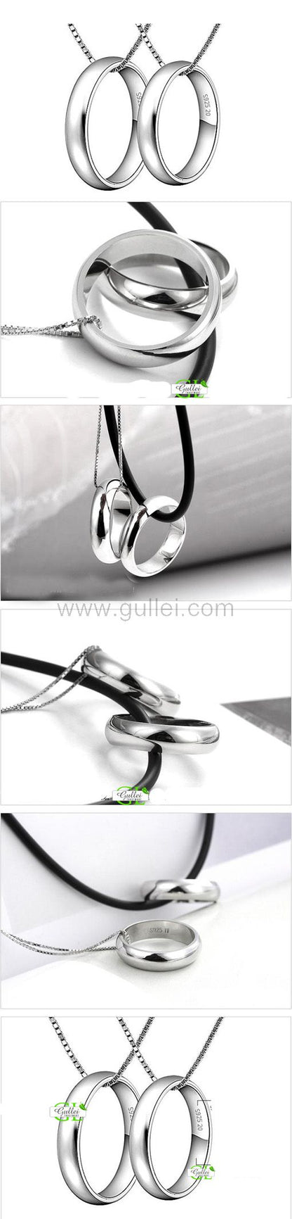 Engraved Sterling Silver Matching Rings Charm Necklaces Set for 2