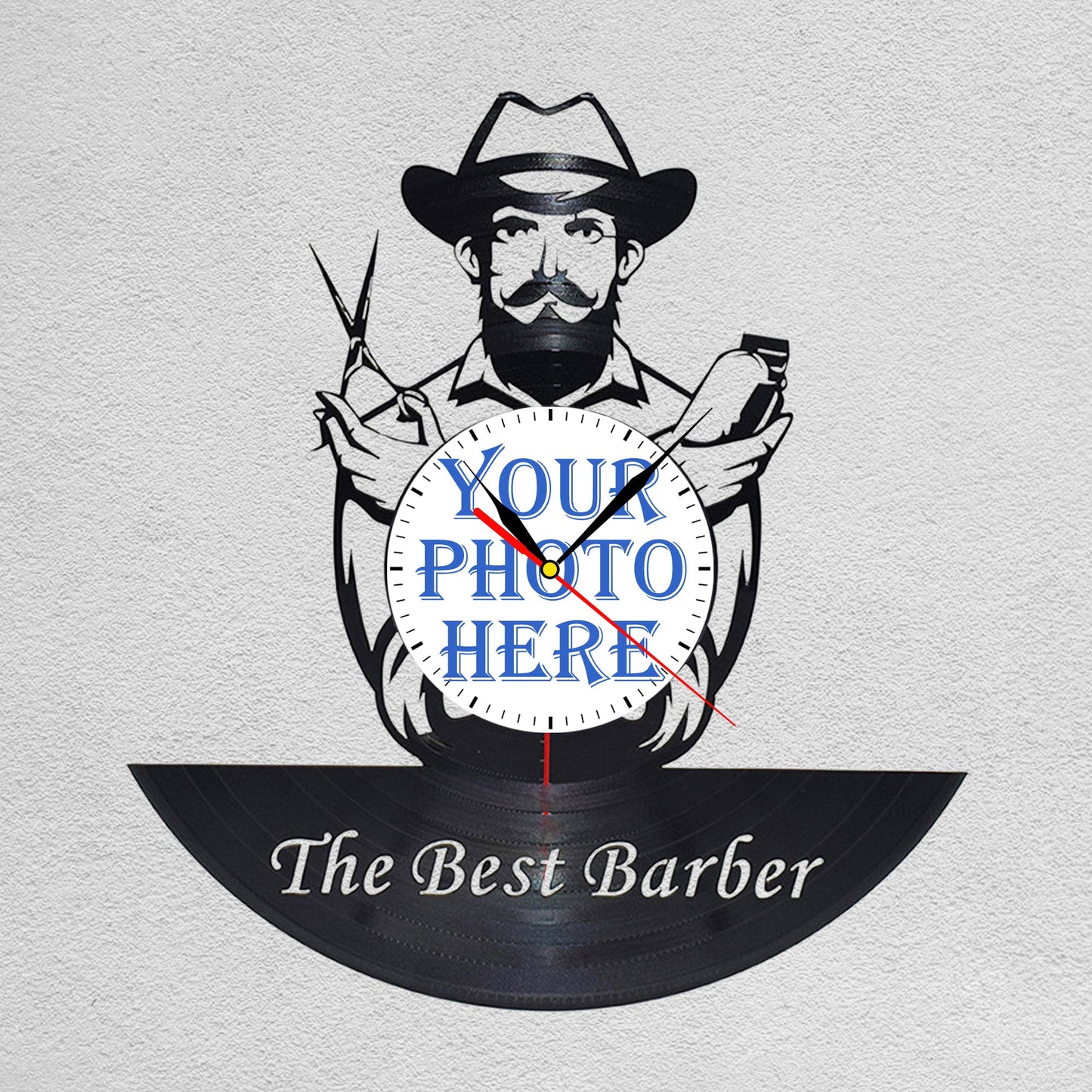 Personalized Barber LP Record Wall Clock – Custom Photo & Name, Silent Quartz
