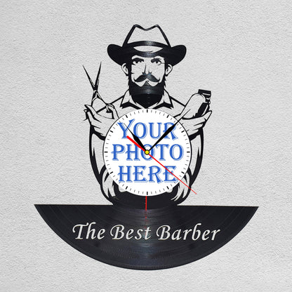 Personalized Barber LP Record Wall Clock – Custom Photo & Name, Silent Quartz