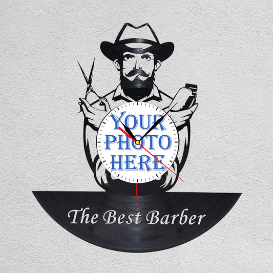 Personalized Barber LP Record Wall Clock – Custom Photo & Name, Silent Quartz