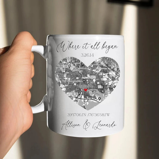 Gullei™ Personalized First Date Map Coordinates Mug