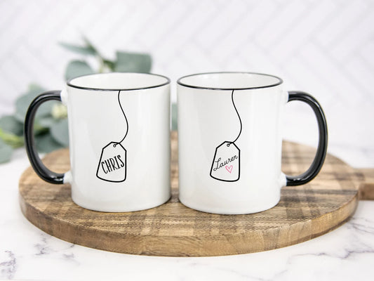 Custom Name Tea Bag Coffee Mugs - His and Hers