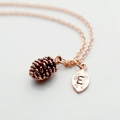 Pinecone Name Initial Dainty Necklace Birthday Gift for Her
