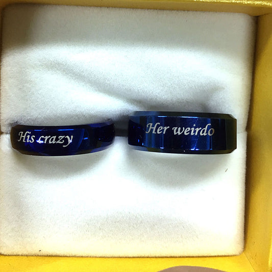 Personalized Blue Titanium Promise Rings for Couples