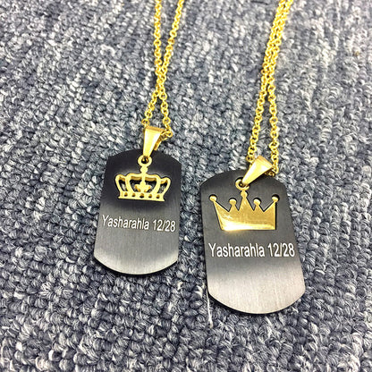 Crown Custom Name Tag Couples Necklaces Set Titanium