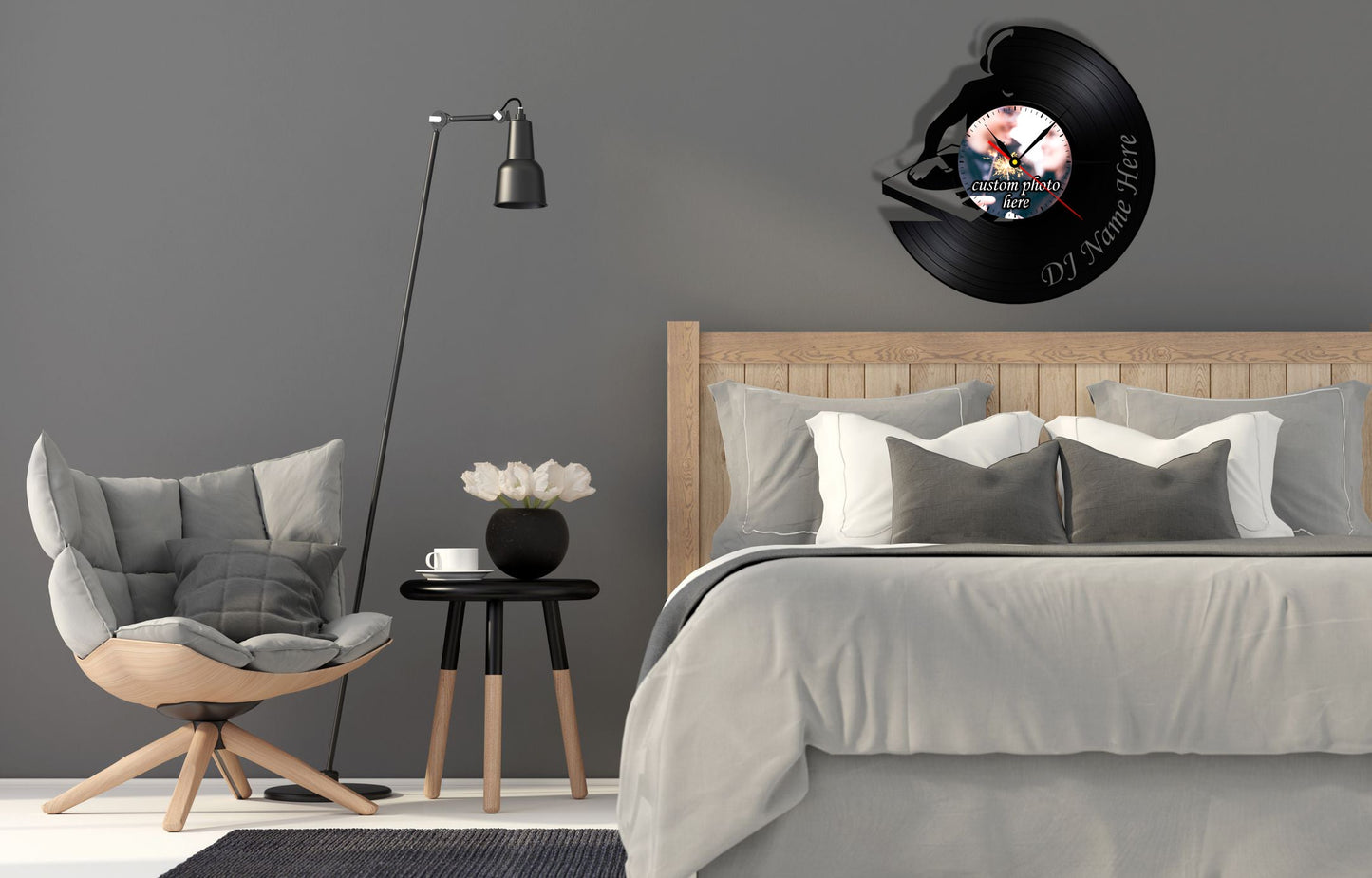 Personalized DJ LP Record Wall Clock – Custom Photo & Name, Silent Quartz