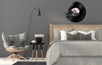Personalized DJ LP Record Wall Clock – Custom Photo & Name, Silent Quartz