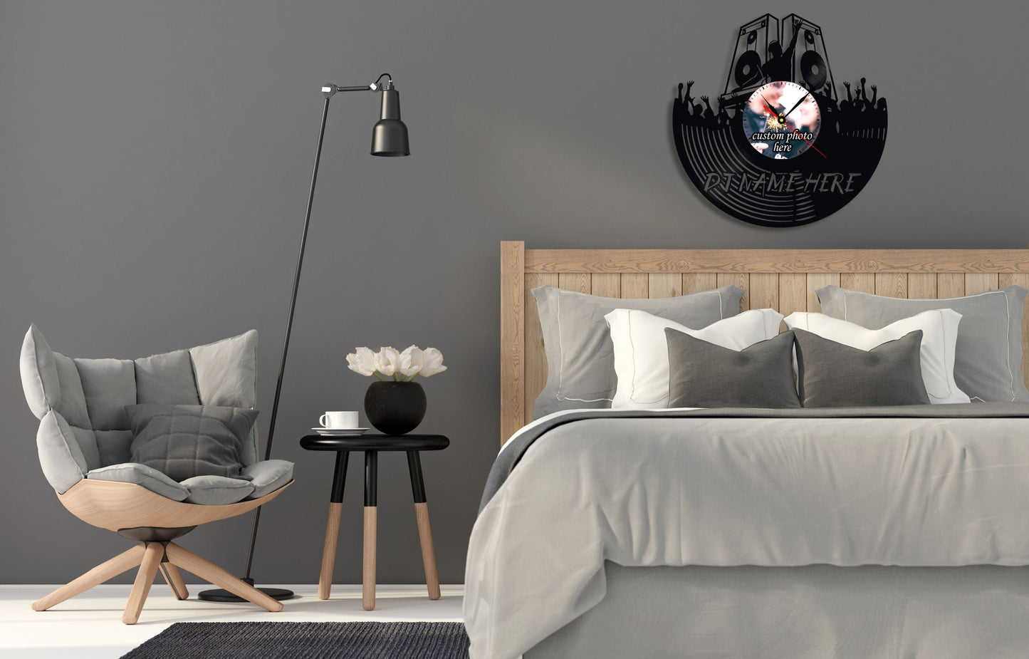 Personalized DJ LP Record Wall Clock – Custom Photo & Name, Silent Quartz