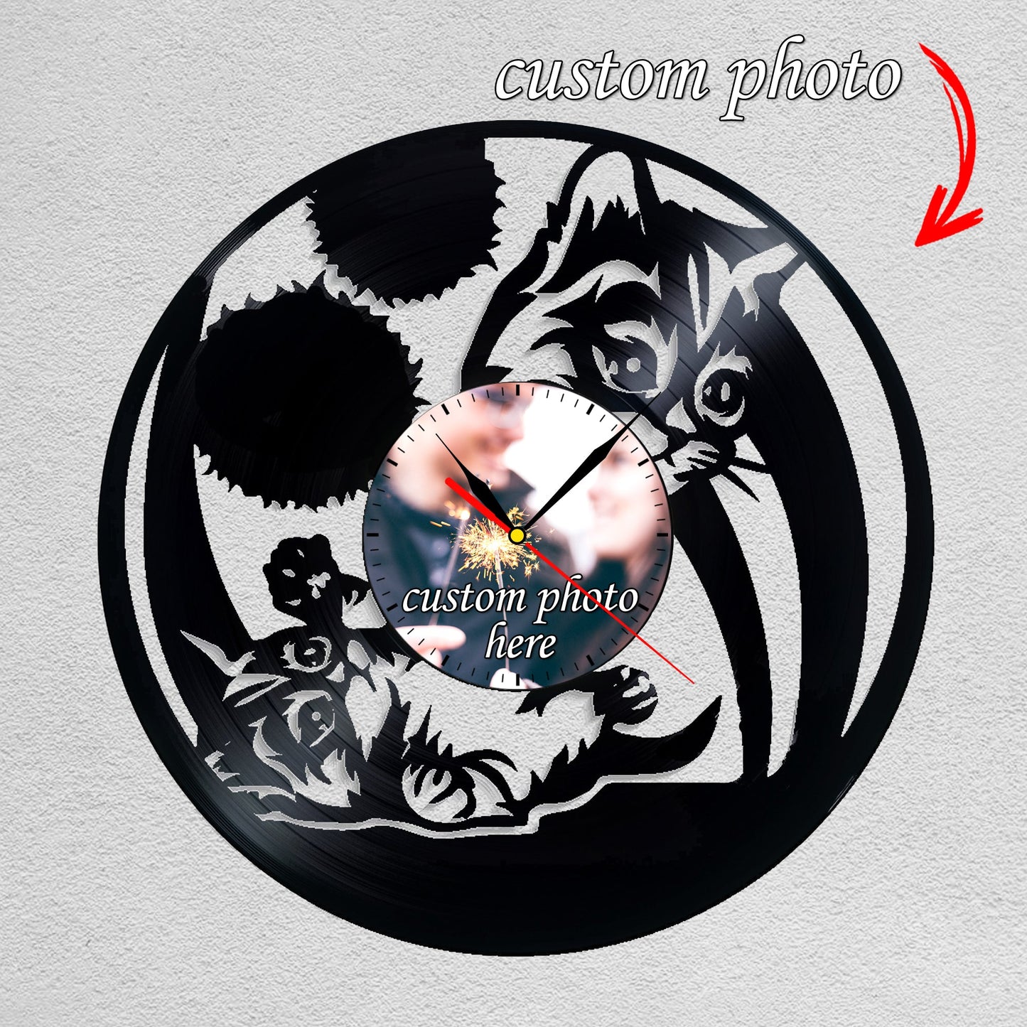 Personalized Cat Memorial Wall Clock – Custom Photo, Silent Quartz Movement