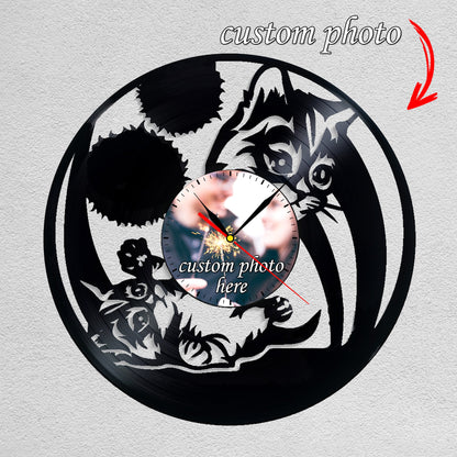 Personalized Cat Memorial Wall Clock – Custom Photo, Silent Quartz Movement