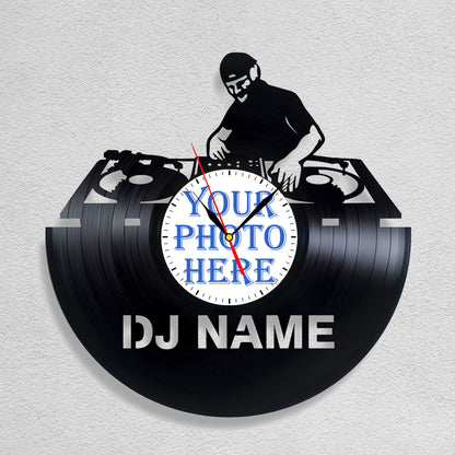 Personalized DJ Silent Wall Clock – Custom Name & Photo LP Record Gift