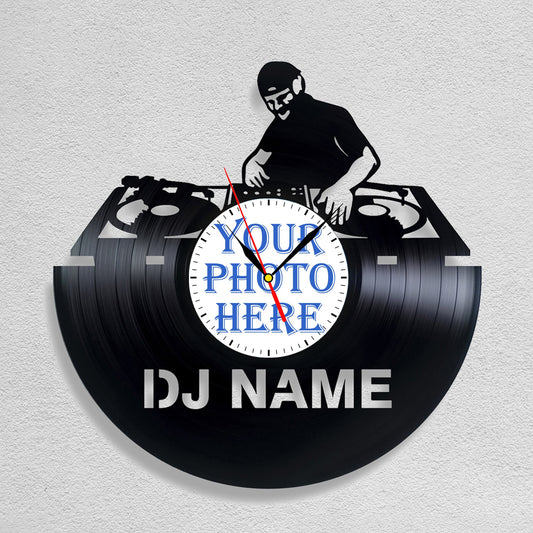 Personalized DJ Silent Wall Clock – Custom Name & Photo LP Record Gift
