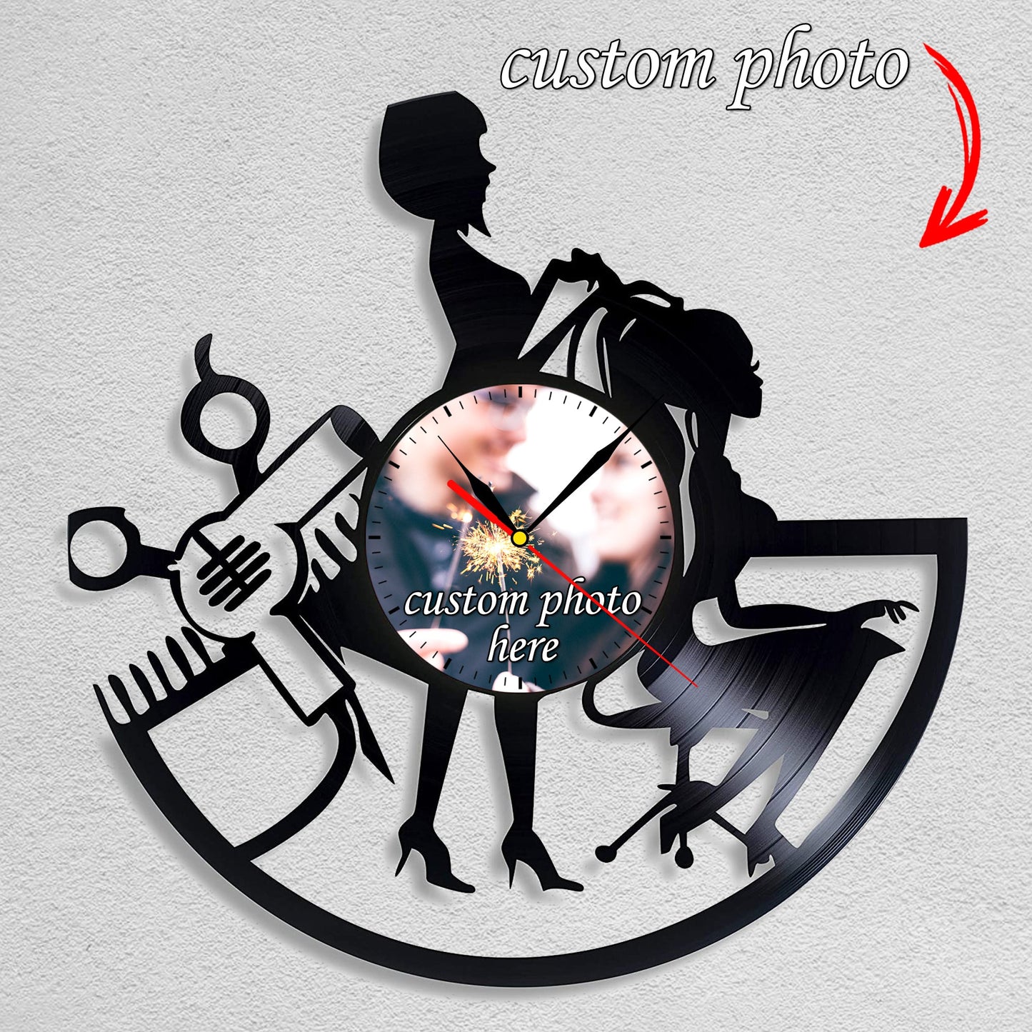 Personalized Hairstylist Wall Clock – Custom LP Record, Silent Movement
